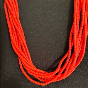 Multi Strand Hand Strung Red Glass Seed Beads With Mosaic Bead Boho